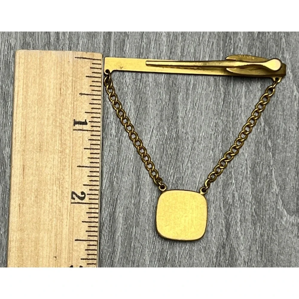 Vintage Hickok Gold Tone Tie Clasp Chain Bar Wolf Head Enamel Men's Jewelry